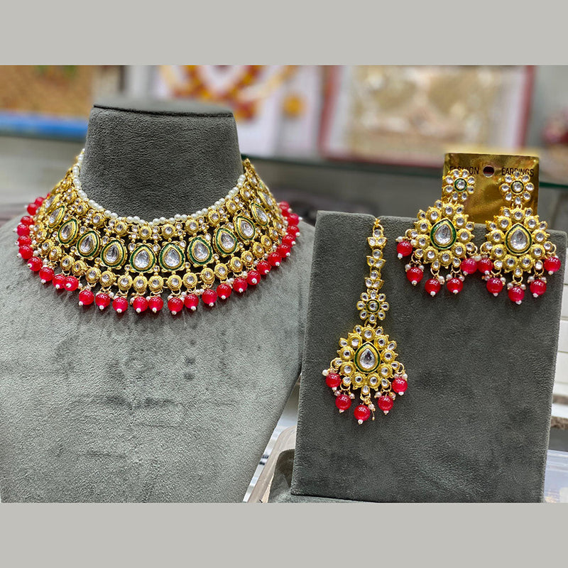 Hira Collections Gold Plated Kundan Stone And Beads Necklace Set