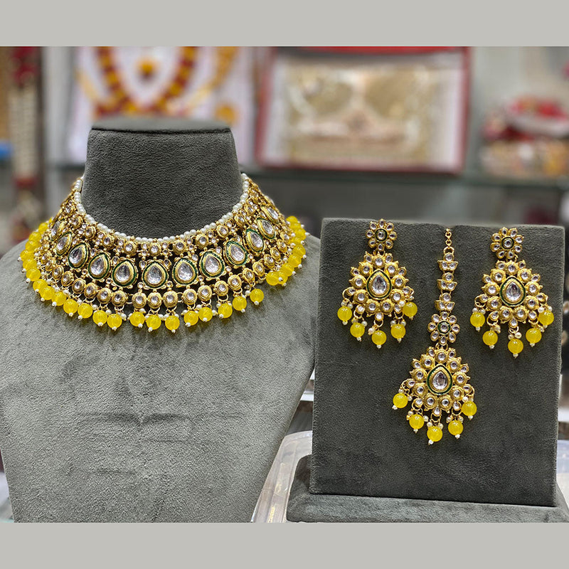 Hira Collections Gold Plated Kundan Stone And Beads Necklace Set