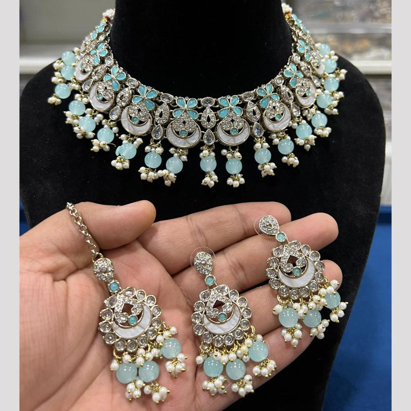 Hira Collections Gold Plated Crystal Stone And Beads Necklace Set