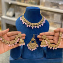 Hira Collections Gold Plated Crystal Stone And Beads Choker Necklace Set
