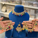 Hira Collections Gold Plated Crystal Stone And Beads Choker Necklace Set