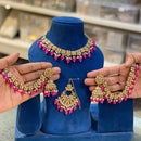 Hira Collections Gold Plated Crystal Stone And Beads Choker Necklace Set