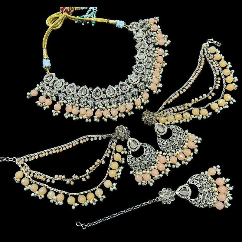 Hira Collections Gold Plated Crystal Stone And Pearls Necklace Set