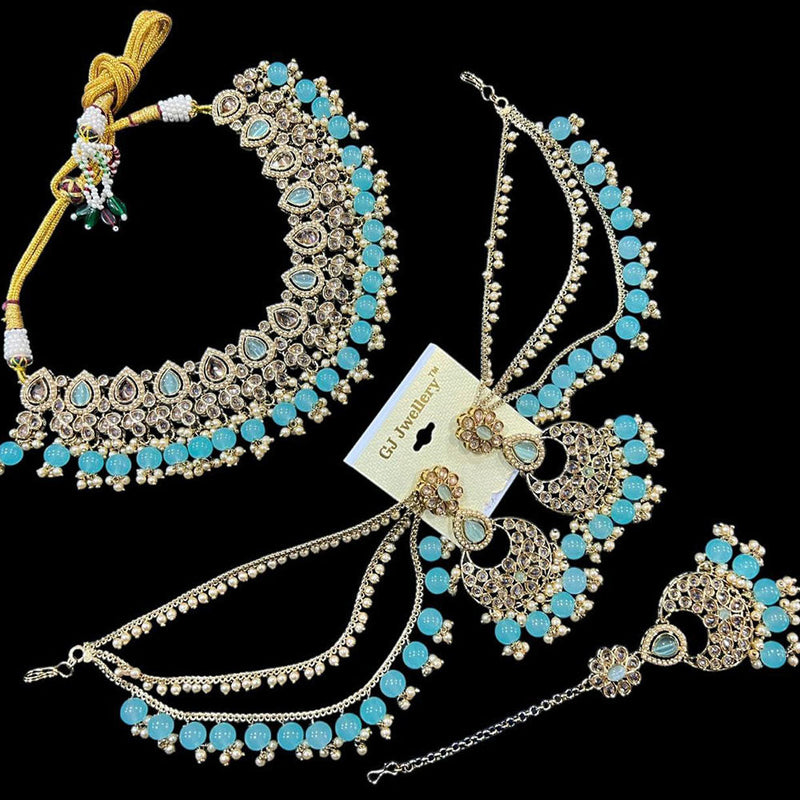 Hira Collections Gold Plated Crystal Stone And Pearls Necklace Set