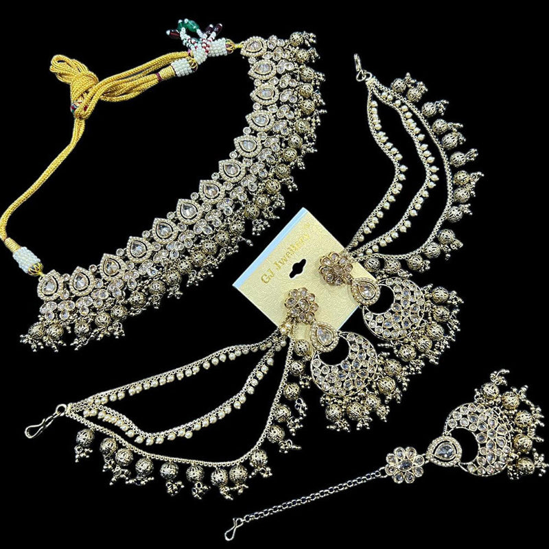 Hira Collections Gold Plated Crystal Stone And Pearls Necklace Set