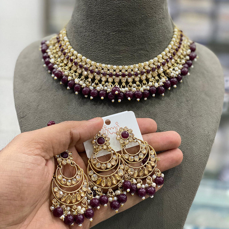 Hira Collections Gold Plated Crystal Stone And Pearls Necklace Set