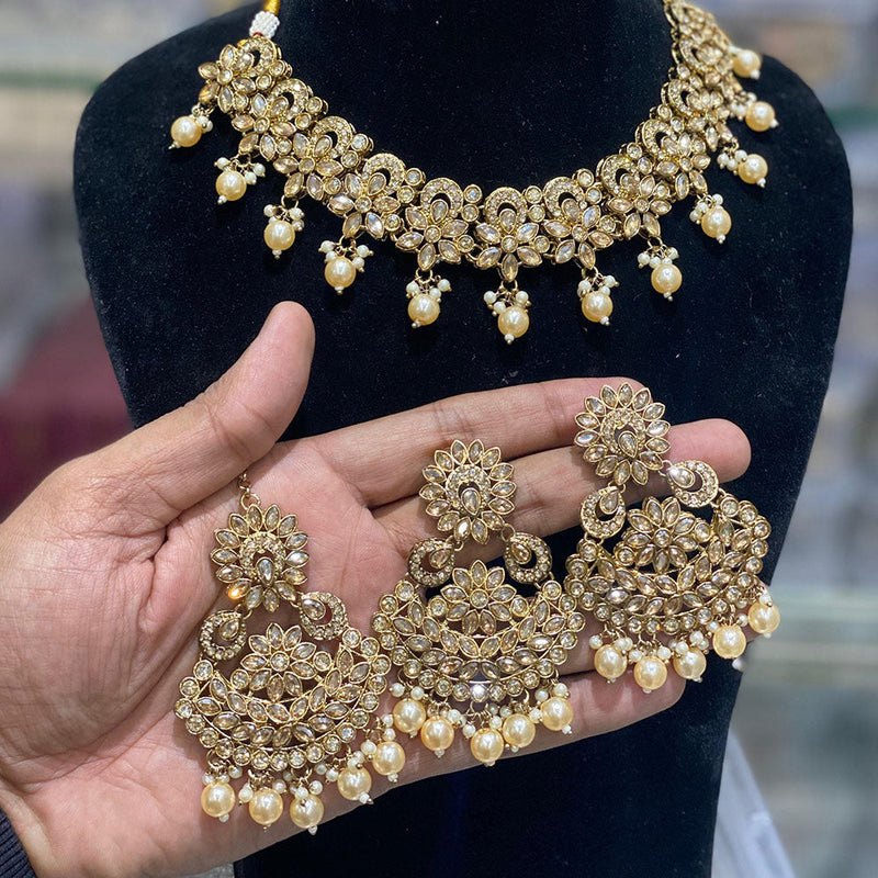 Hira Collections Gold Plated Crystal Stone And Pearls Necklace Set