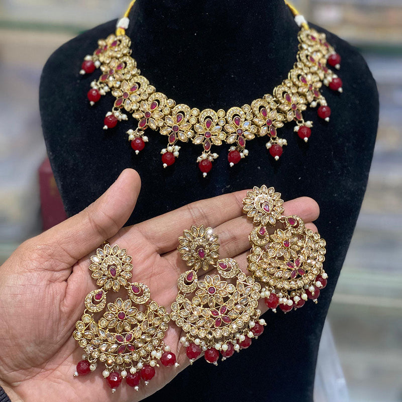 Hira Collections Gold Plated Crystal Stone And Pearls Necklace Set