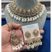 Hira Collections Gold Plated Crystal Stone And Beads Necklace Set