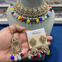 Hira Collections Gold Plated Crystal Stone And Beads Necklace Set