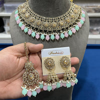 Hira Collections Gold Plated Crystal Stone And Beads Necklace Set