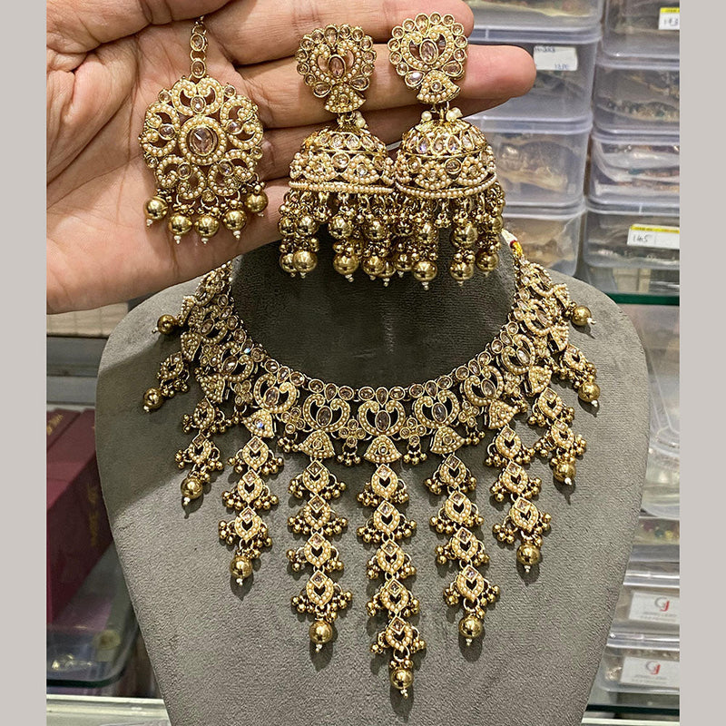 Hira Collections Gold Plated Crystal Stone And Beads Necklace Set