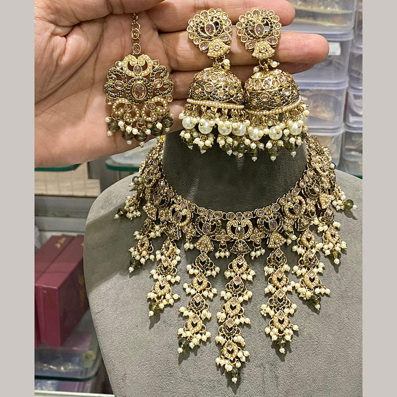 Hira Collections Gold Plated Crystal Stone And Beads Necklace Set