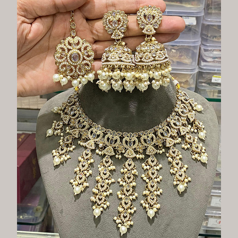 Hira Collections Gold Plated Crystal Stone And Beads Necklace Set