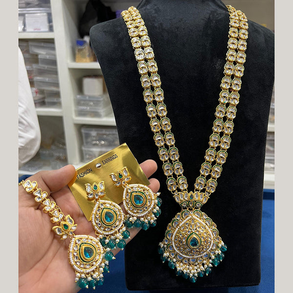 Hira Collections Gold Plated Kundan Stone And Beads Long Necklace Set