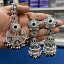 Hira Collections Silver Plated Crystal Stone And Pearls Jhumki Earrings With Maangtikka