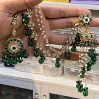 Hira Collections Gold Plated Crystal Stone And Pearls Jhumki Earrings With Maangtikka