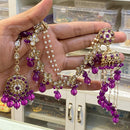 Hira Collections Gold Plated Crystal Stone And Pearls Jhumki Earrings With Maangtikka