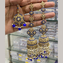 Hira Collections Gold Plated Crystal Stone And Pearls Jhumki Earrings With Maangtikka