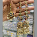 Hira Collections Gold Plated Crystal Stone And Pearls Jhumki Earrings With Maangtikka
