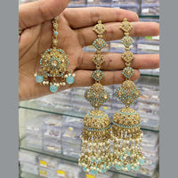 Hira Collections Gold Plated Crystal Stone And Pearls Jhumki Earrings With Maangtikka