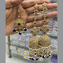 Hira Collections Gold Plated Crystal Stone And Pearls Jhumki Earrings With Maangtikka