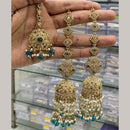 Hira Collections Gold Plated Crystal Stone And Pearls Jhumki Earrings With Maangtikka