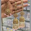 Hira Collections Gold Plated Crystal Stone And Pearls Jhumki Earrings With Maangtikka