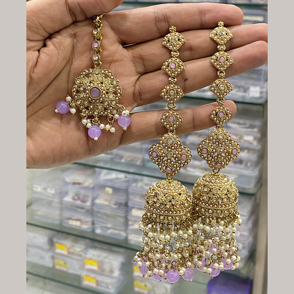 Hira Collections Gold Plated Crystal Stone And Pearls Jhumki Earrings With Maangtikka