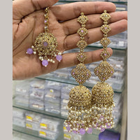 Hira Collections Gold Plated Crystal Stone And Pearls Jhumki Earrings With Maangtikka