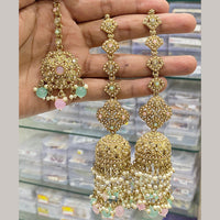 Hira Collections Gold Plated Crystal Stone And Pearls Jhumki Earrings With Maangtikka