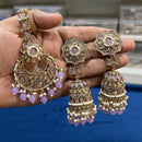 Hira Collections Gold Plated Crystal Stone And Pearls Jhumki Earrings With Maangtikka