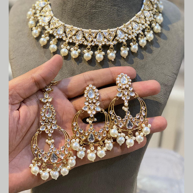 Hira Collections Gold Plated Kundan Stone And Beads Necklace Set