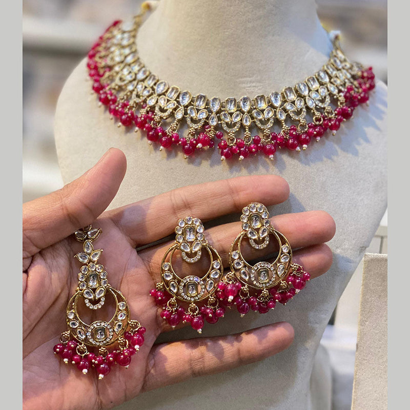 Hira Collections Gold Plated Kundan Stone And Beads Necklace Set