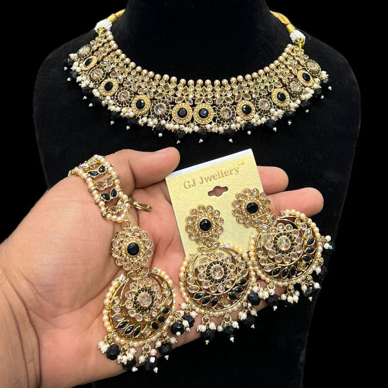 Hira Collections Gold Plated Crystal Stone And Beads Necklace Set