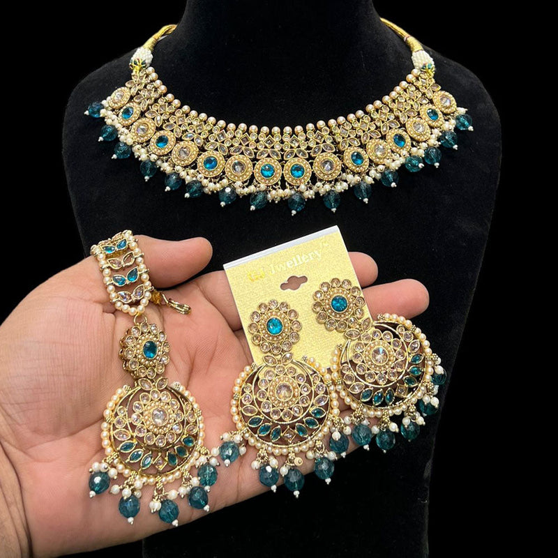 Hira Collections Gold Plated Crystal Stone And Beads Necklace Set