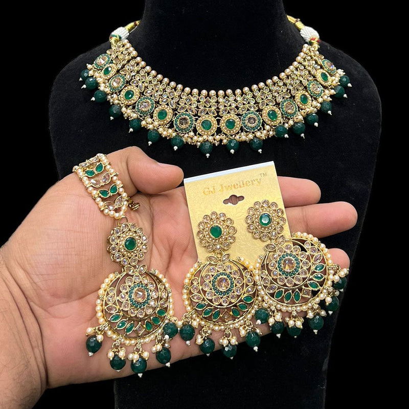 Hira Collections Gold Plated Crystal Stone And Beads Necklace Set