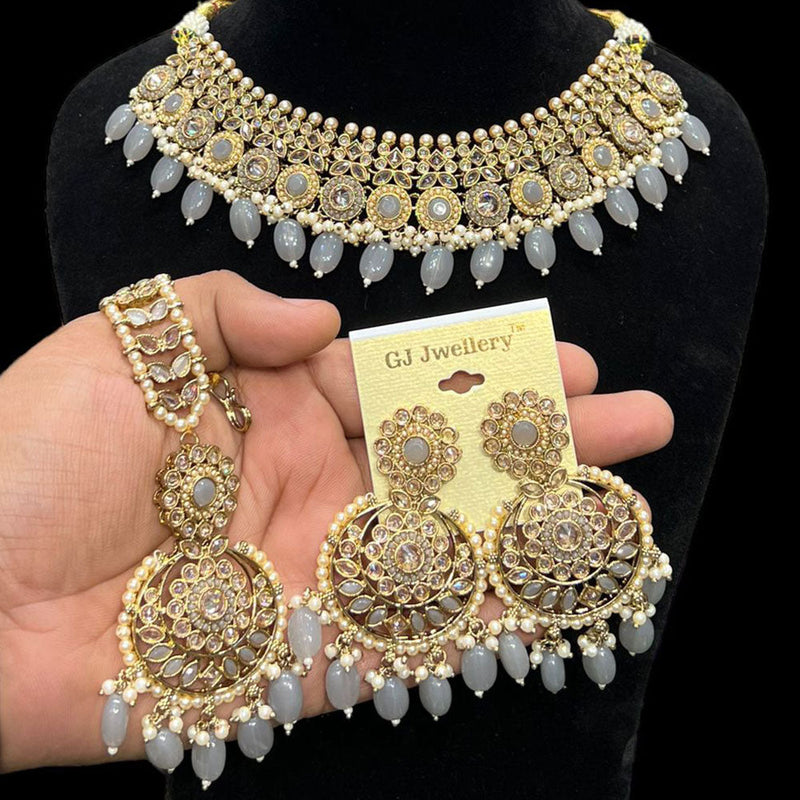 Hira Collections Gold Plated Crystal Stone And Beads Necklace Set