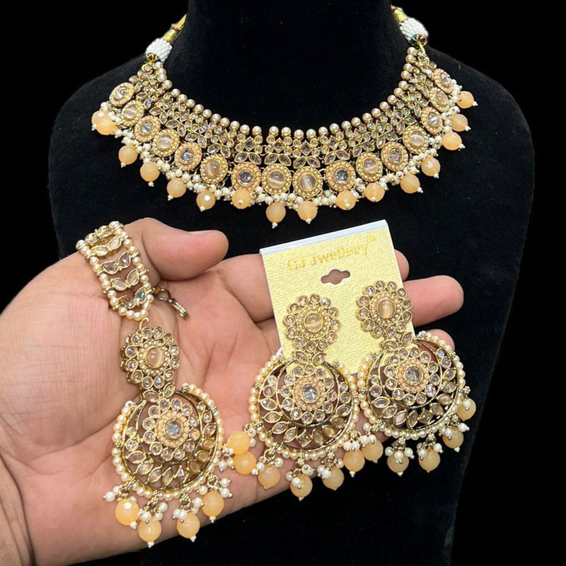 Hira Collections Gold Plated Crystal Stone And Beads Necklace Set