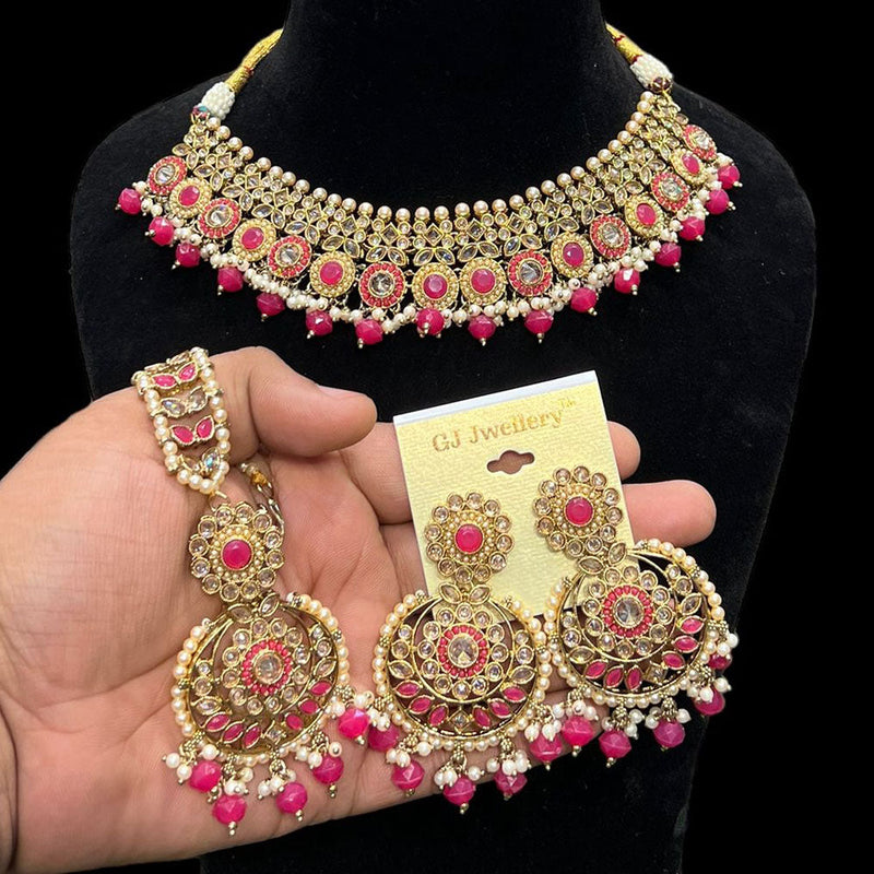 Hira Collections Gold Plated Crystal Stone And Beads Necklace Set