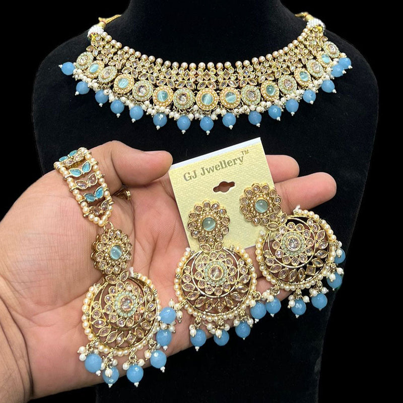 Hira Collections Gold Plated Crystal Stone And Beads Necklace Set