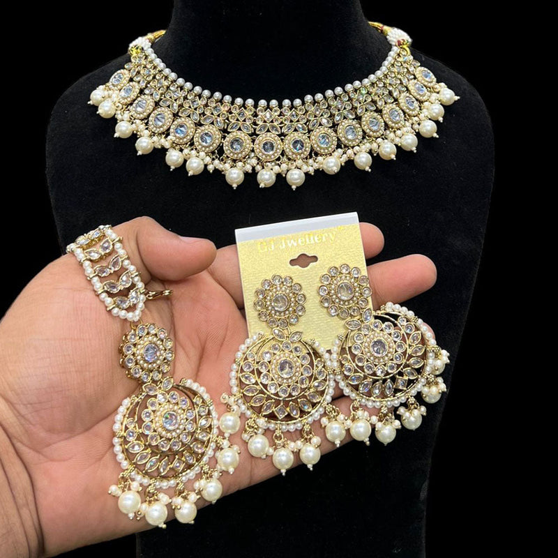 Hira Collections Gold Plated Crystal Stone And Beads Necklace Set