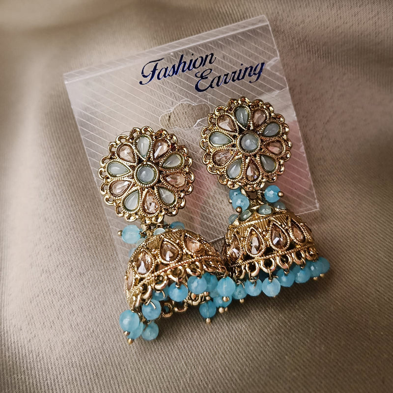 Hira Collections Gold Plated Crystal Stone And Beads Jhumki Earrings