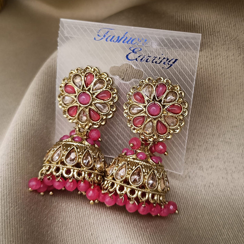 Hira Collections Gold Plated Crystal Stone And Beads Jhumki Earrings