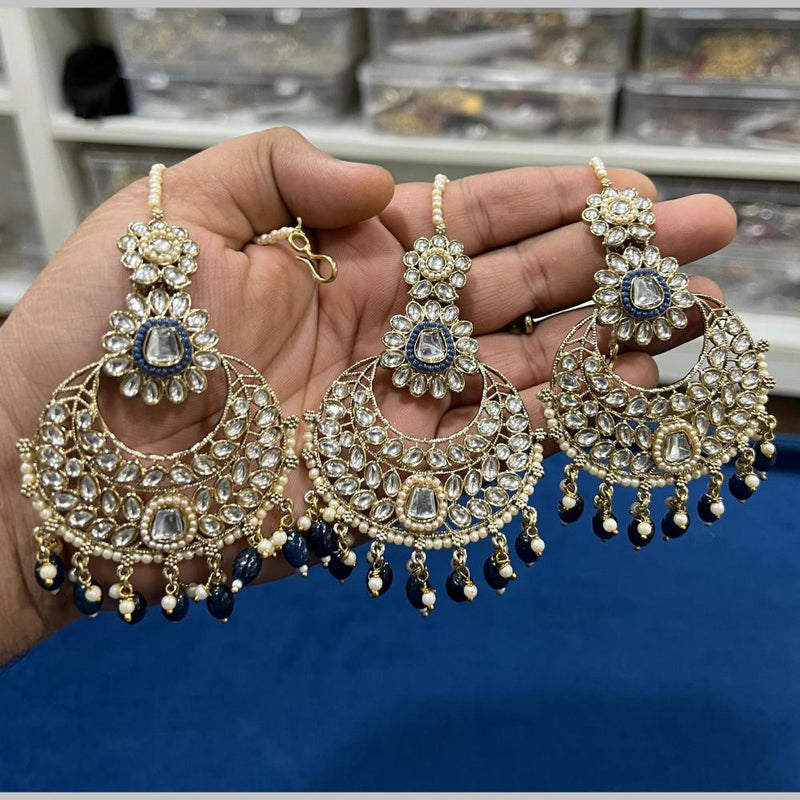 Hira Collections Gold Plated Kundan Stone And Pearls Dangler Earrings Maangtikka