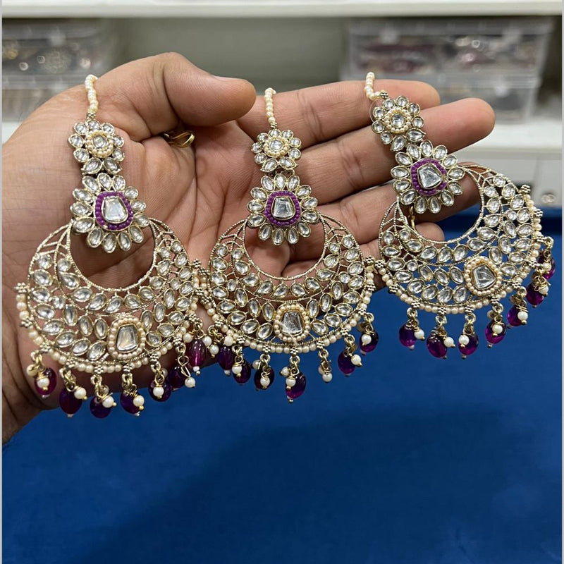 Hira Collections Gold Plated Kundan Stone And Pearls Dangler Earrings Maangtikka