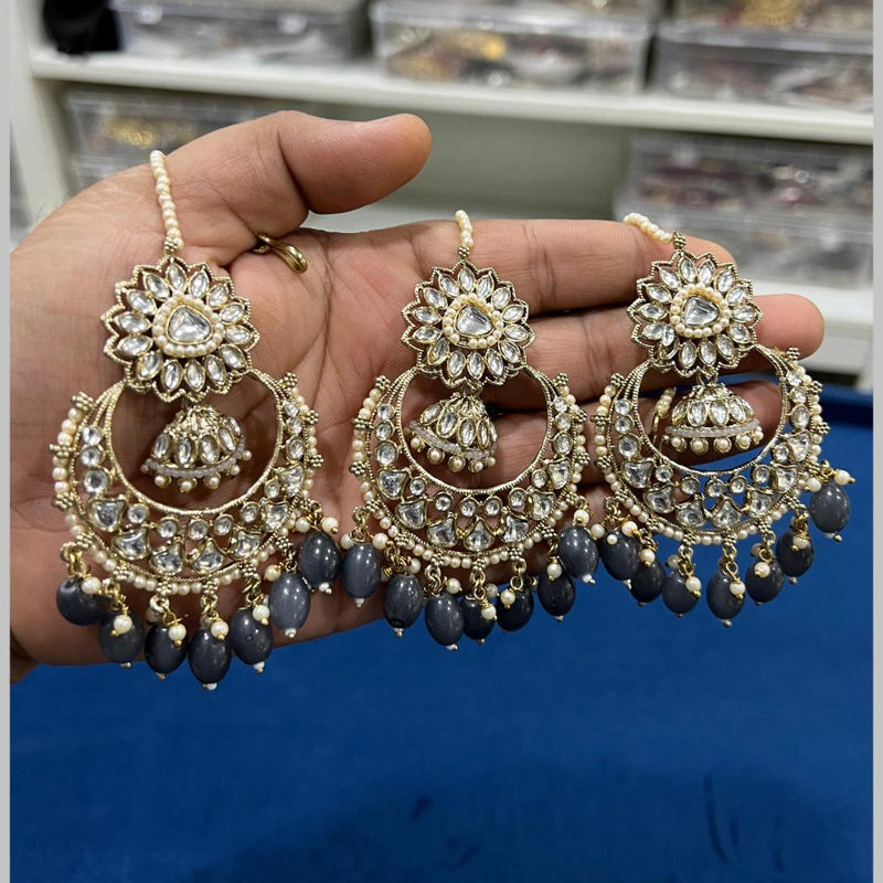 Hira Collections Gold Plated Kundan Stone And Pearls Dangler Earrings Maangtikka