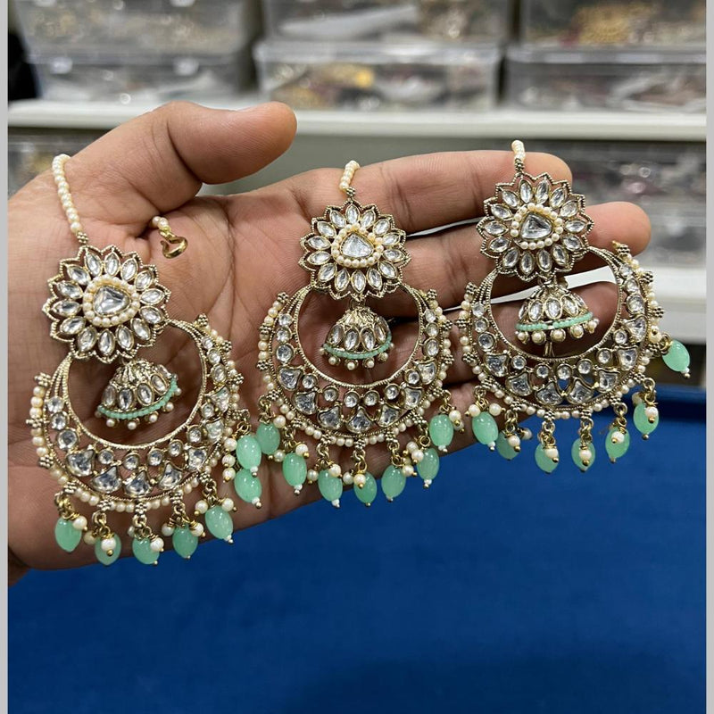 Hira Collections Gold Plated Kundan Stone And Pearls Dangler Earrings Maangtikka