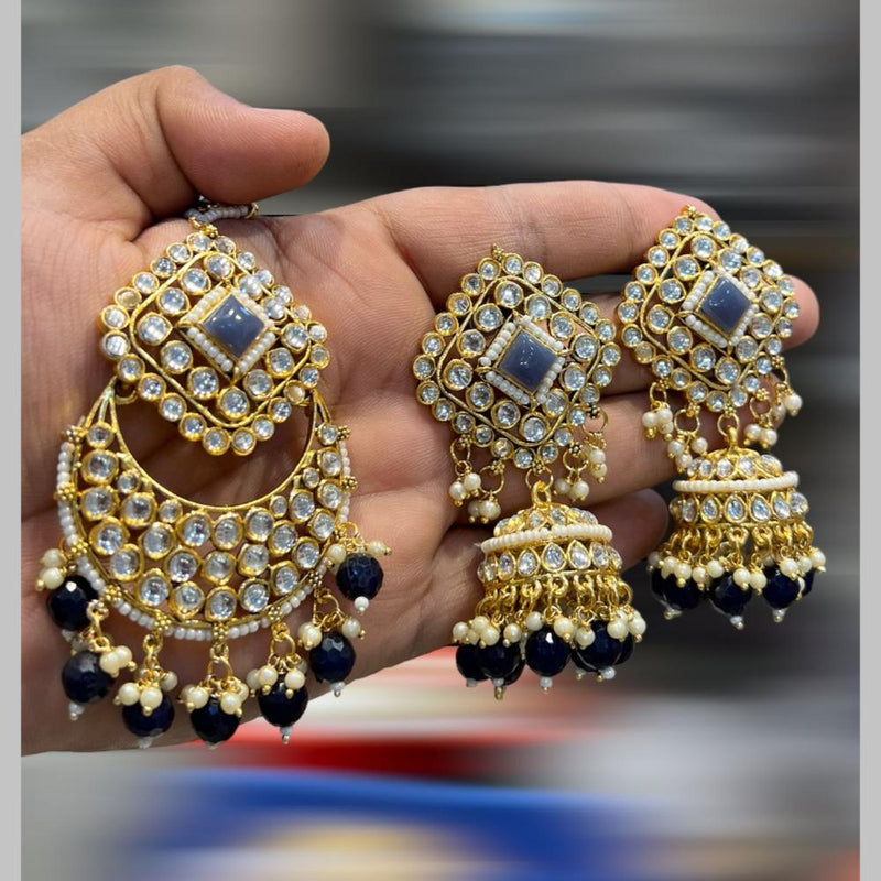 Hira Collections Gold Plated Kundan Stone And Beads Jhumki With Maangtikka