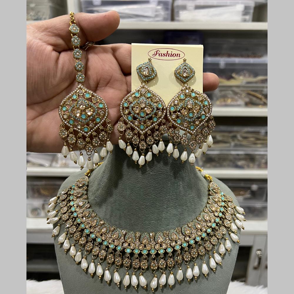 Hira Collections Gold Plated Crystal Stone And Beads Necklace Set